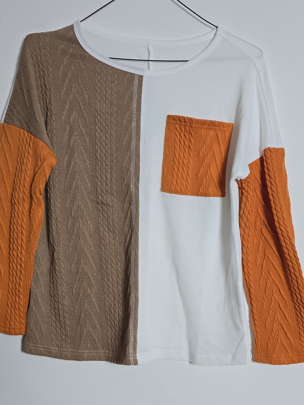 Colorblock Cable-Knit Long Sleeve Top